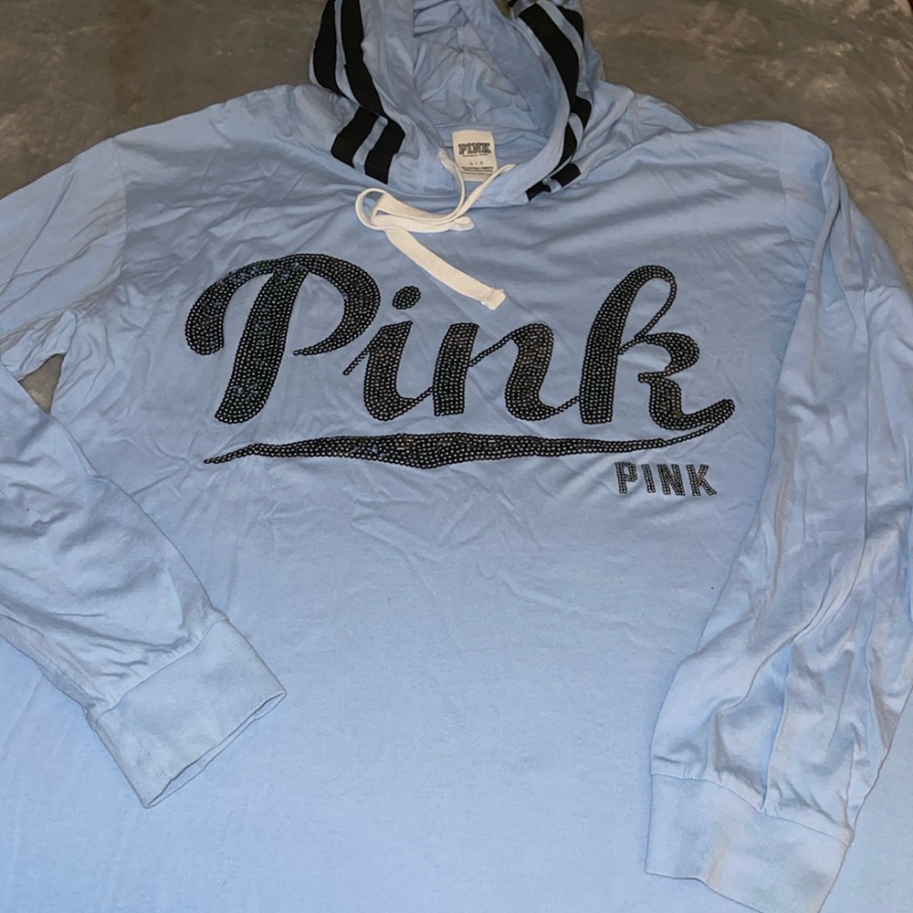 Pink Preloved hoodie sweater light blue with sequins size L excellent condition.